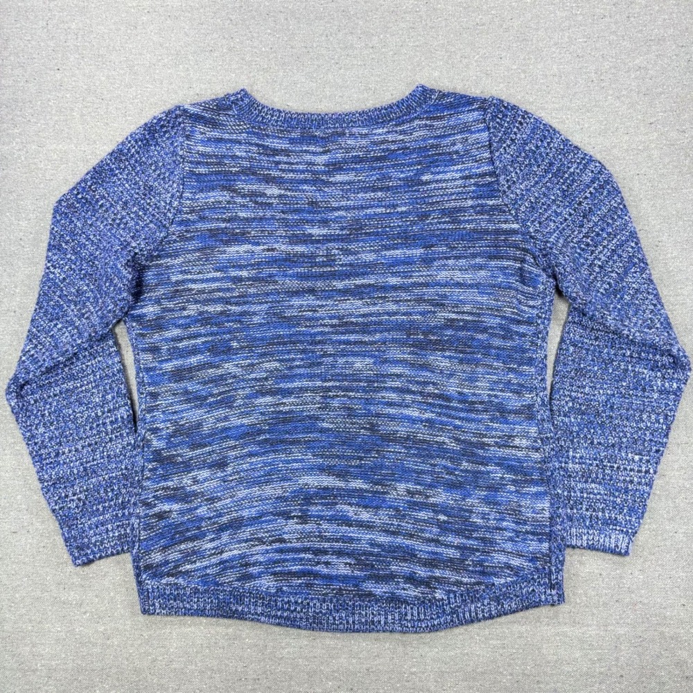 Croft‎ & Barrow Sweater Women Small Blue Marled Knit Lattice Neck Long Sleeve - Picture 2 of 7